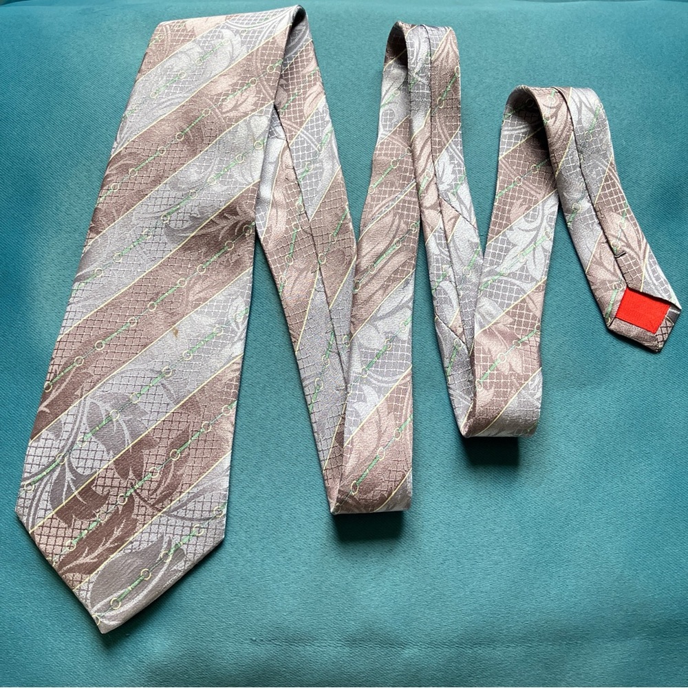 Vintage Silk Tie Violet & Heather Blue Stripes Gold Accents Floral